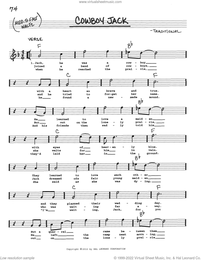 Cowboy Jack sheet music for voice and other instruments (real book with lyrics), intermediate skill level