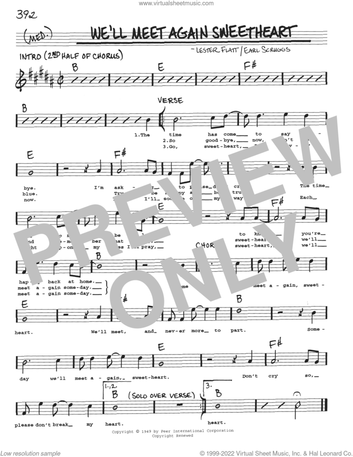 We'll Meet Again Sweetheart sheet music for voice and other instruments (real book with lyrics) by Flatt & Scruggs, Earl Scruggs and Lester Flatt, intermediate skill level