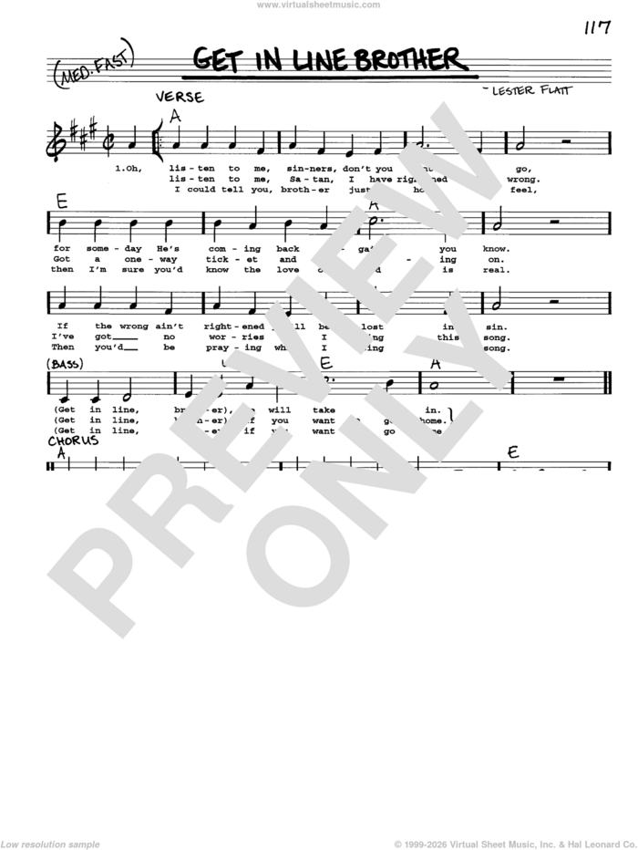 Get In Line Brother sheet music for voice and other instruments (real book with lyrics) by Flatt & Scruggs and Lester Flatt, intermediate skill level
