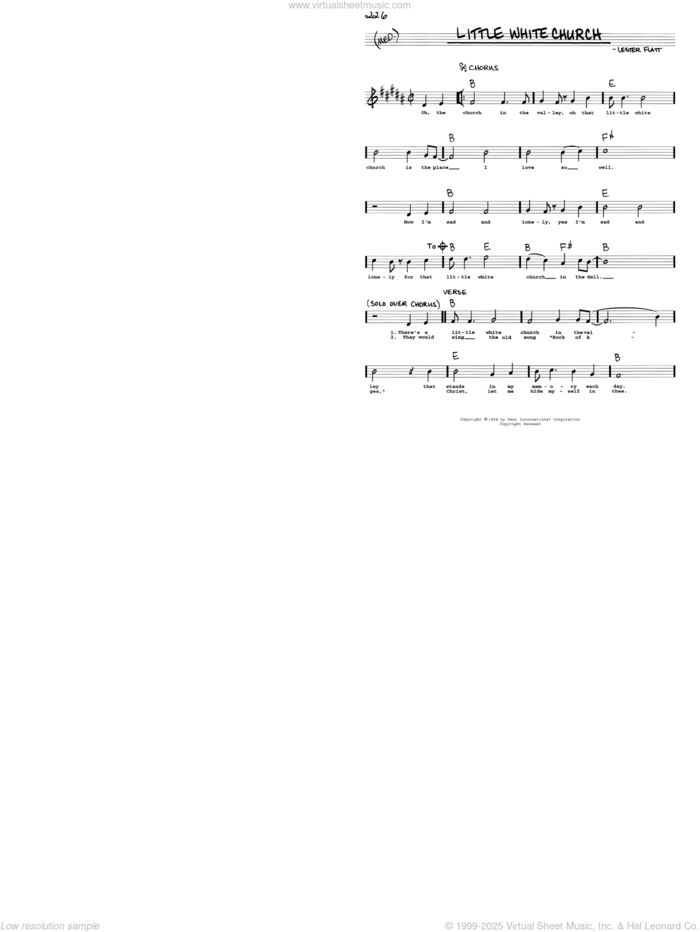 Little White Church sheet music for voice and other instruments (real book with lyrics) by Lester Flatt, intermediate skill level