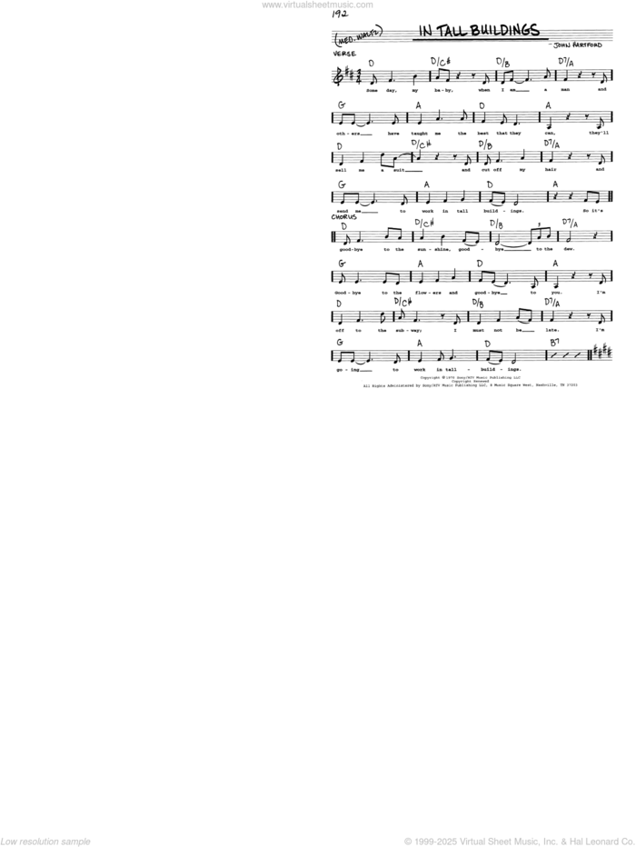 In Tall Buildings sheet music for voice and other instruments (real book with lyrics) by John Hartford, intermediate skill level