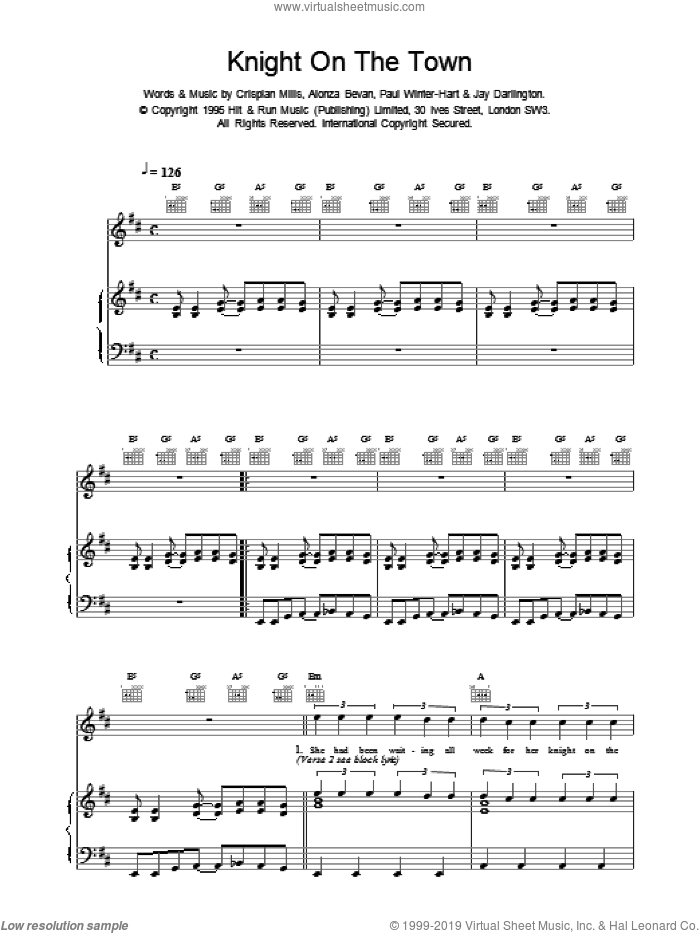 Knight On The Town sheet music for voice, piano or guitar by Kula Shaker, intermediate skill level
