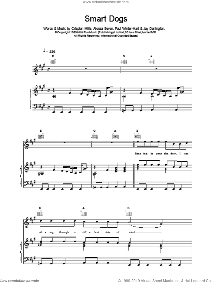 Smart Dogs sheet music for voice, piano or guitar by Kula Shaker, intermediate skill level