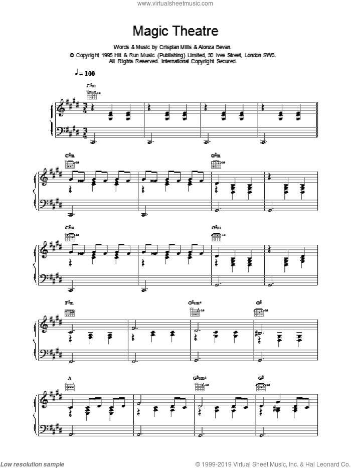 Magic Theatre sheet music for voice, piano or guitar by Kula Shaker, intermediate skill level