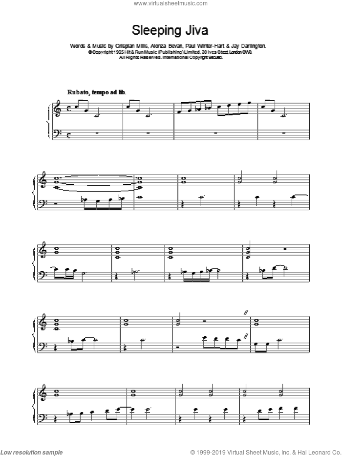 Sleeping Jiva sheet music for voice, piano or guitar by Kula Shaker, intermediate skill level
