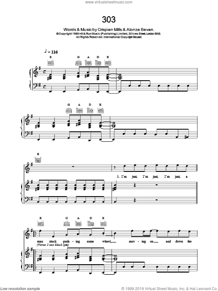 303 sheet music for voice, piano or guitar by Kula Shaker, intermediate skill level