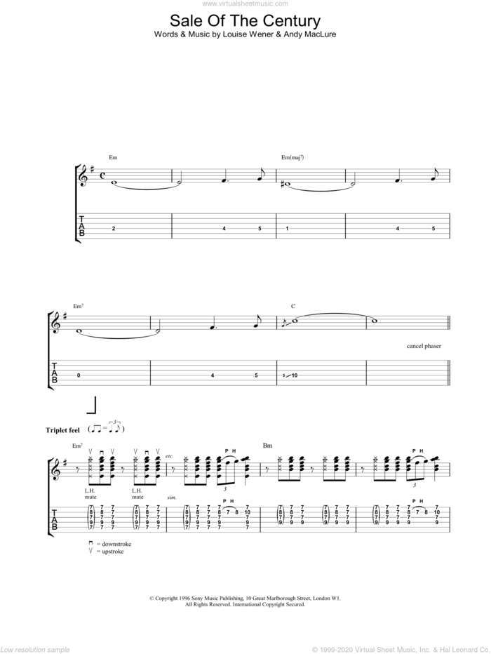 Sale Of The Century sheet music for guitar (tablature) by Sleeper, intermediate skill level