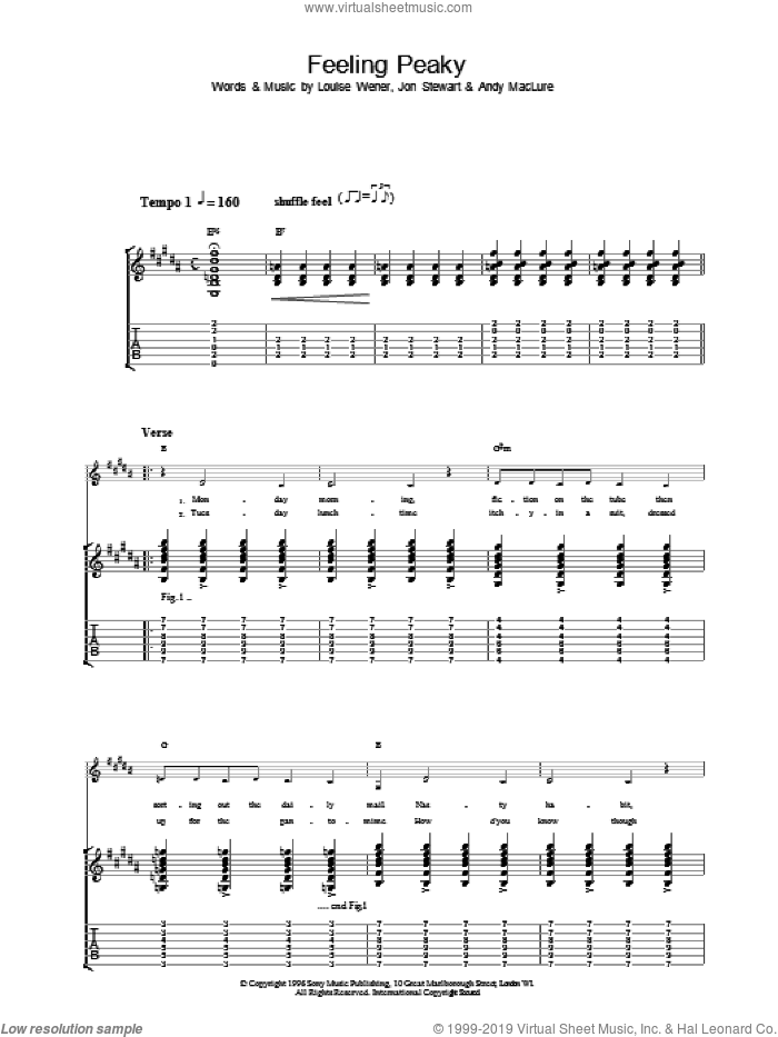 Feeling Peaky sheet music for guitar (tablature) by Sleeper, intermediate skill level