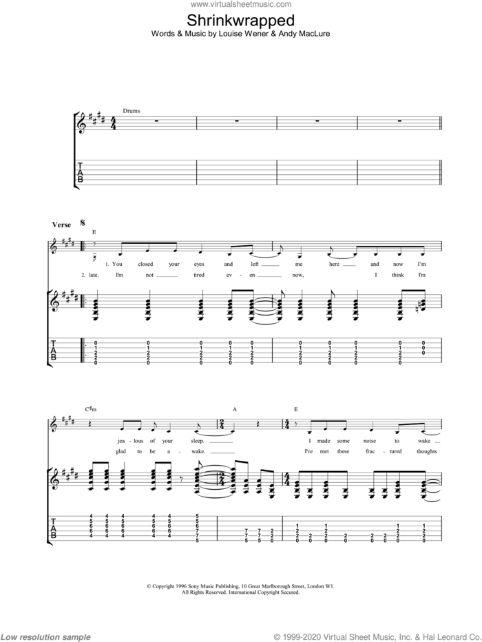 Shrinkwrapped sheet music for guitar (tablature) by Sleeper, intermediate skill level