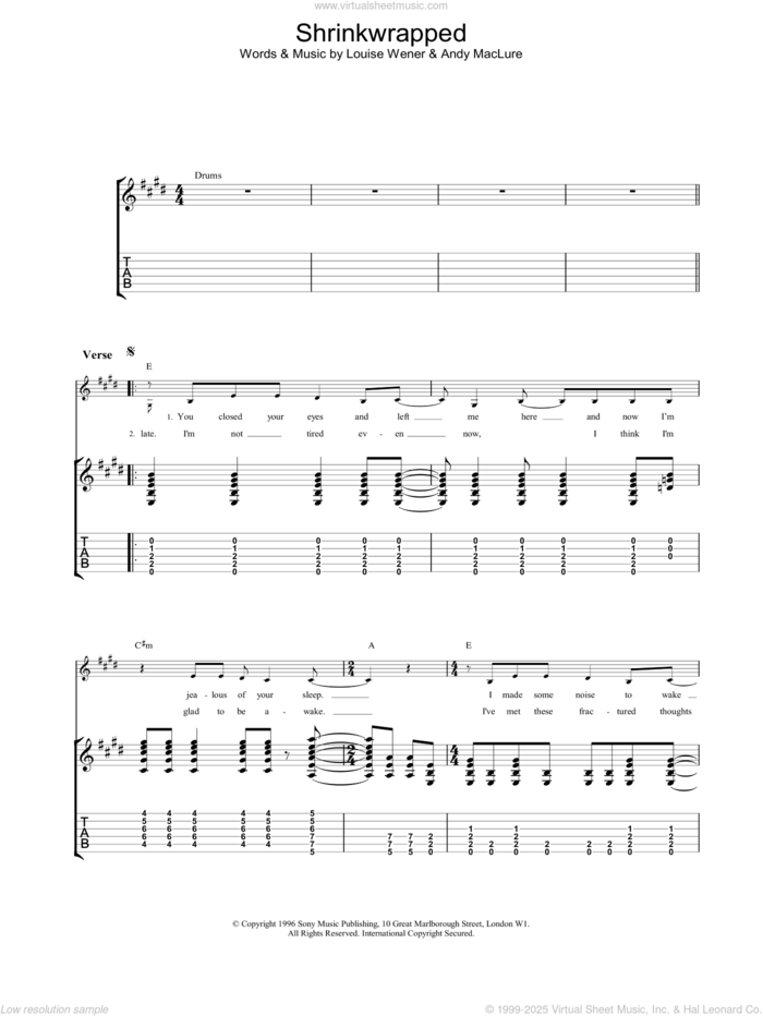 Shrinkwrapped sheet music for guitar (tablature) by Sleeper, intermediate skill level