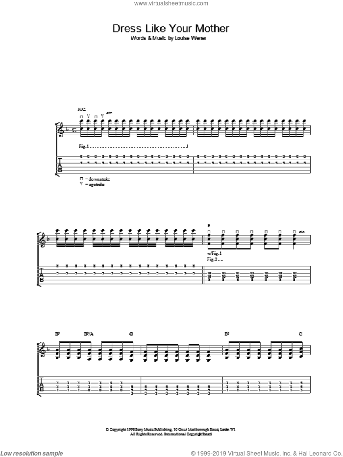 Dress Like Your Mother sheet music for guitar (tablature) by Sleeper, intermediate skill level