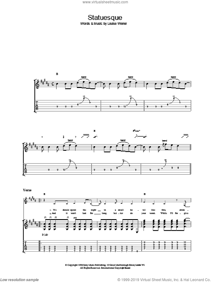 Statuesque sheet music for guitar (tablature) by Sleeper, intermediate skill level
