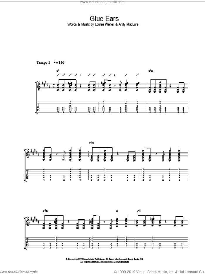 Glue Ears sheet music for guitar (tablature) by Sleeper, intermediate skill level