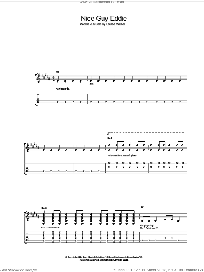Nice Guy Eddie sheet music for guitar (tablature) by Sleeper, intermediate skill level