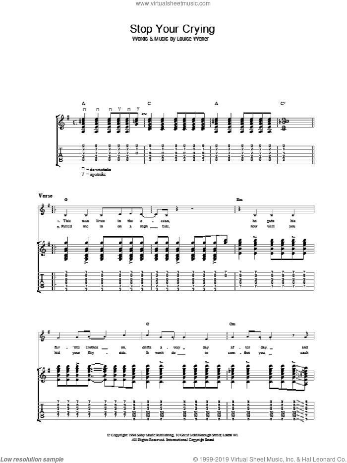 Stop Your Crying sheet music for guitar (tablature) by Sleeper, intermediate skill level