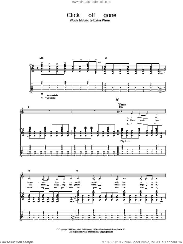 Click ... off ... gone sheet music for guitar (tablature) by Sleeper, intermediate skill level