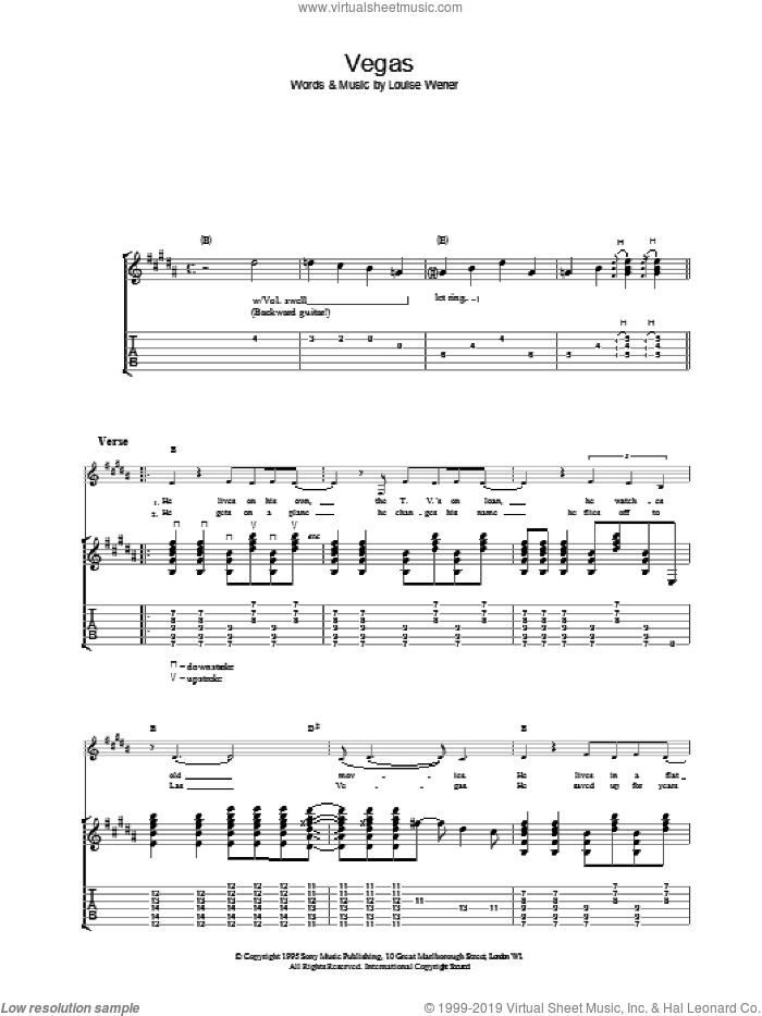 Vegas sheet music for guitar (tablature) by Sleeper, intermediate skill level