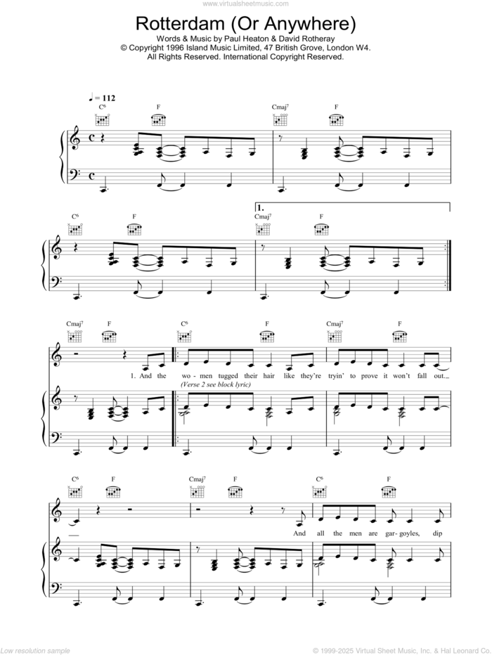 Rotterdam (Or Anywhere) sheet music for voice, piano or guitar by The Beautiful South, intermediate skill level