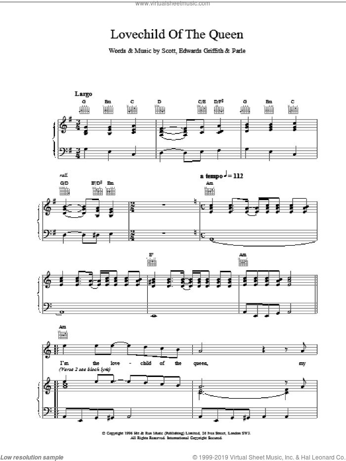 Lovechild Of The Queen sheet music for voice, piano or guitar, intermediate skill level