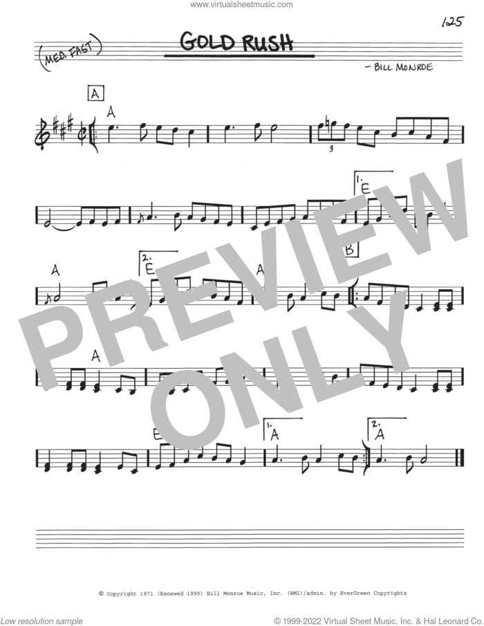 Gold Rush sheet music for voice and other instruments (real book with lyrics) by Bill Monroe and Dan Crary, intermediate skill level