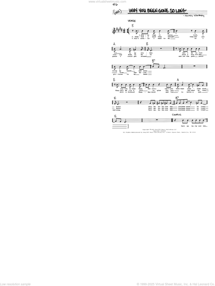 Why You Been Gone So Long sheet music for voice and other instruments (real book with lyrics) by Mickey Newbury, intermediate skill level