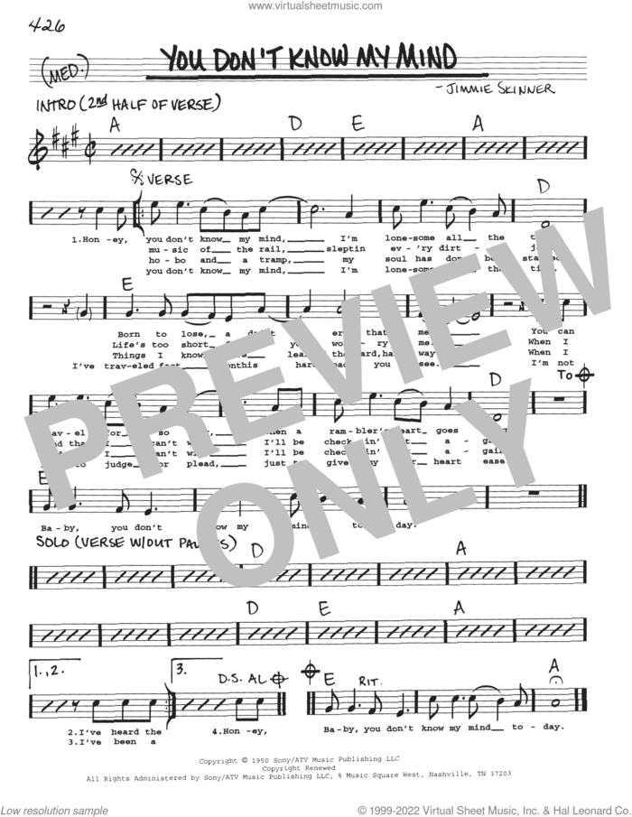 You Don't Know My Mind sheet music for voice and other instruments (real book with lyrics) by Jimmie Skinner, intermediate skill level