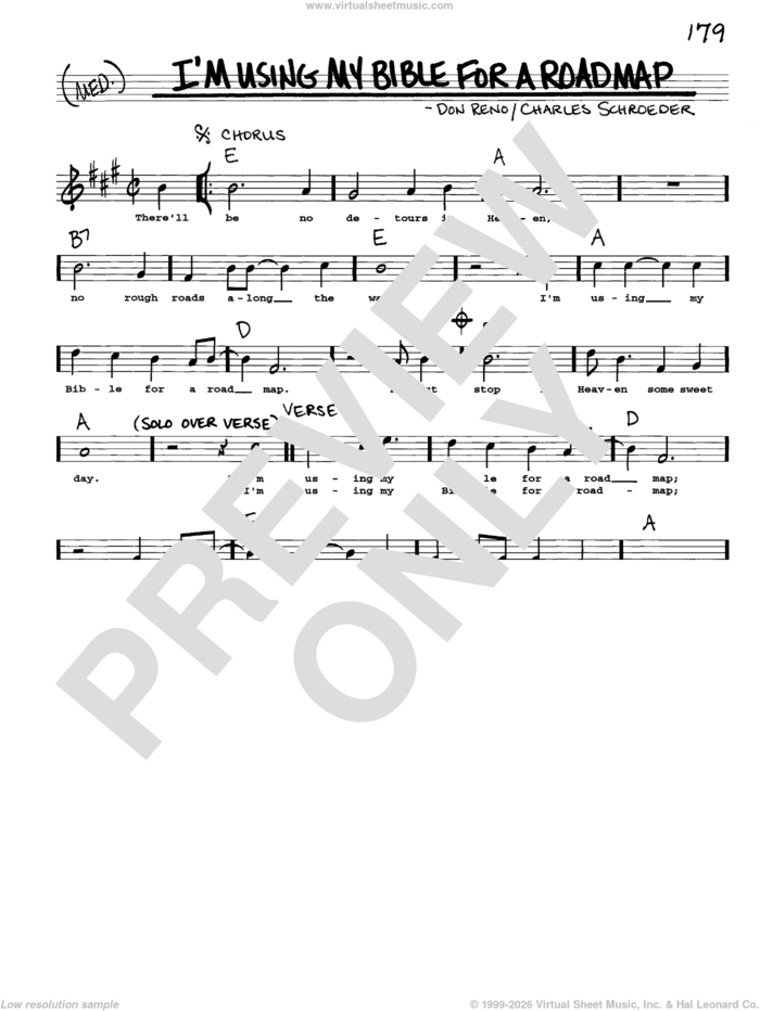I'm Using My Bible For A Roadmap sheet music for voice and other instruments (real book with lyrics) by Don Reno and Charles Schroeder, intermediate skill level