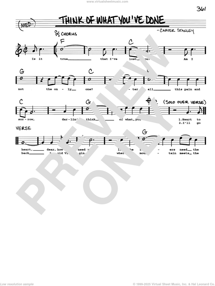 Think Of What You've Done sheet music for voice and other instruments (real book with lyrics) by Carter Stanley, intermediate skill level