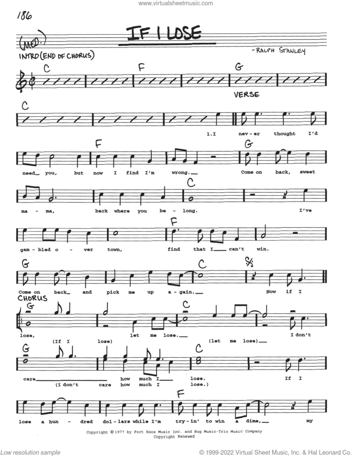If I Lose sheet music for voice and other instruments (real book with lyrics) by Ralph Stanley, intermediate skill level