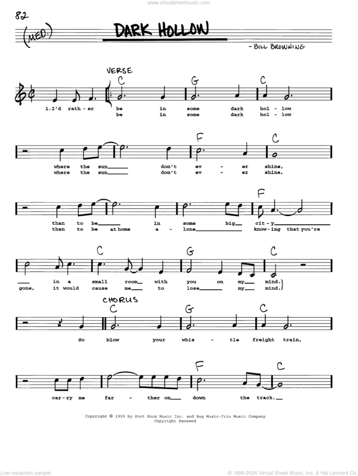 Dark Hollow sheet music for voice and other instruments (real book with lyrics) by Grateful Dead and Bill Browning, intermediate skill level