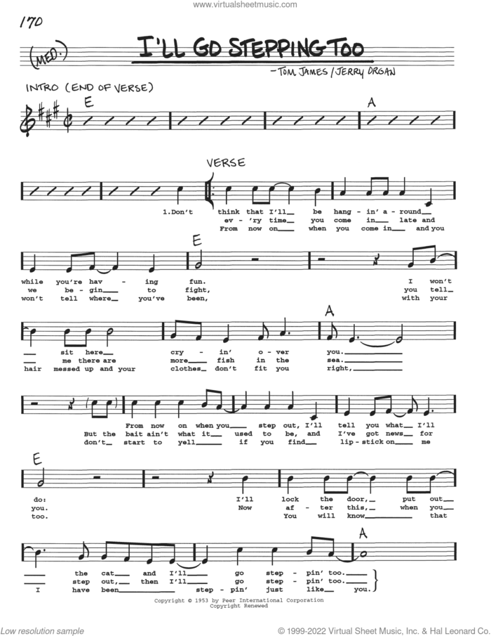 I'll Go Stepping Too sheet music for voice and other instruments (real book with lyrics) by Tommy James and Jerry Organ, intermediate skill level