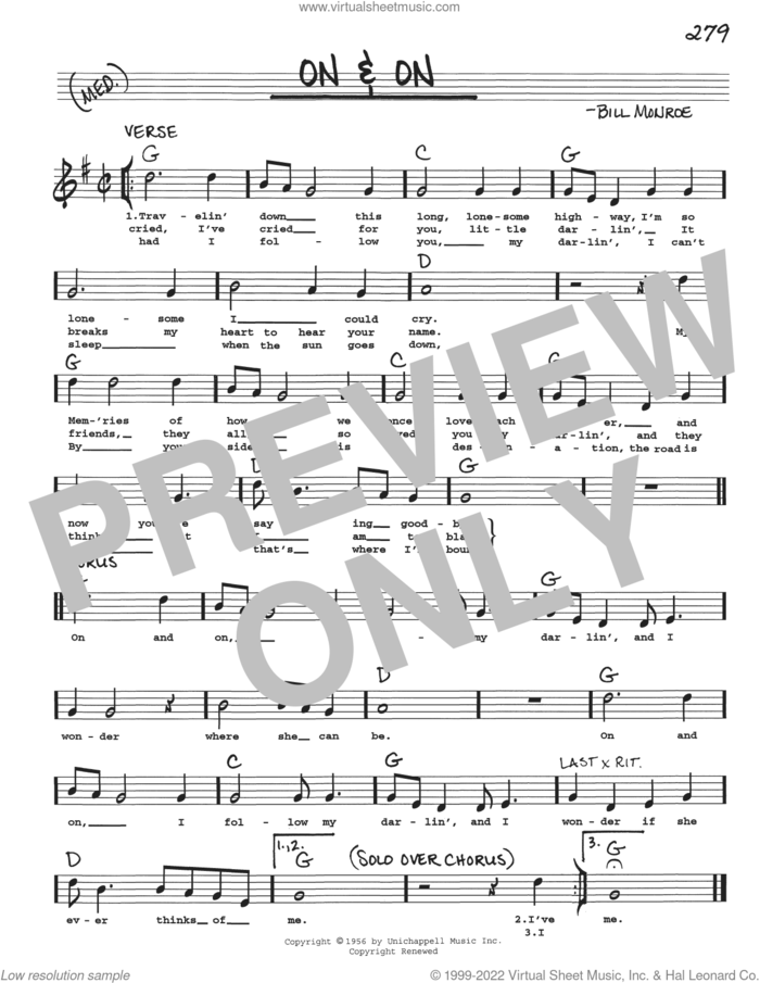 On and On sheet music for voice and other instruments (real book with lyrics) by Bill Monroe, intermediate skill level