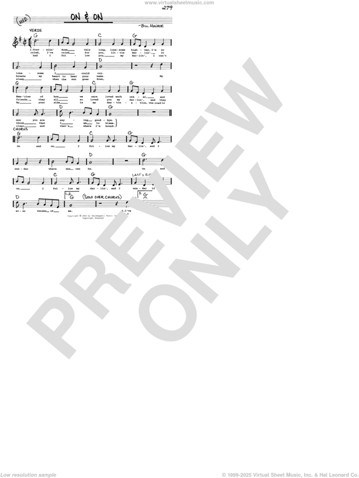 On and On sheet music for voice and other instruments (real book with lyrics) by Bill Monroe, intermediate skill level