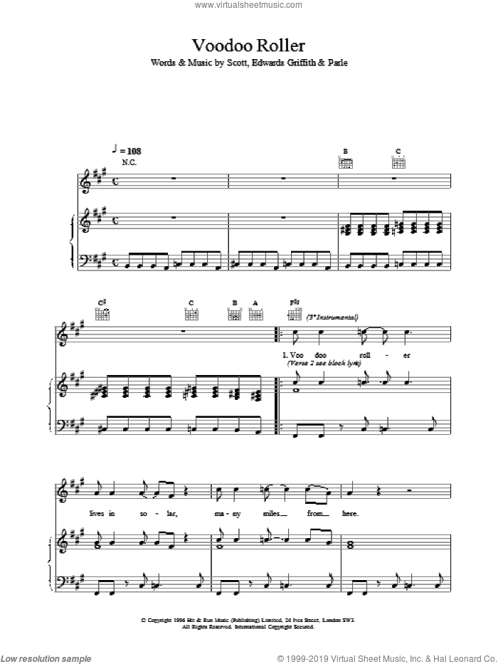 Voodoo Roller sheet music for voice, piano or guitar, intermediate skill level