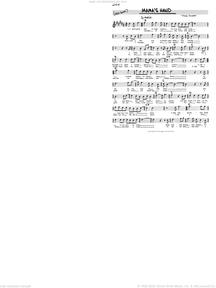 Mama's Hand sheet music for voice and other instruments (real book with lyrics) by Hazel Dickens, intermediate skill level