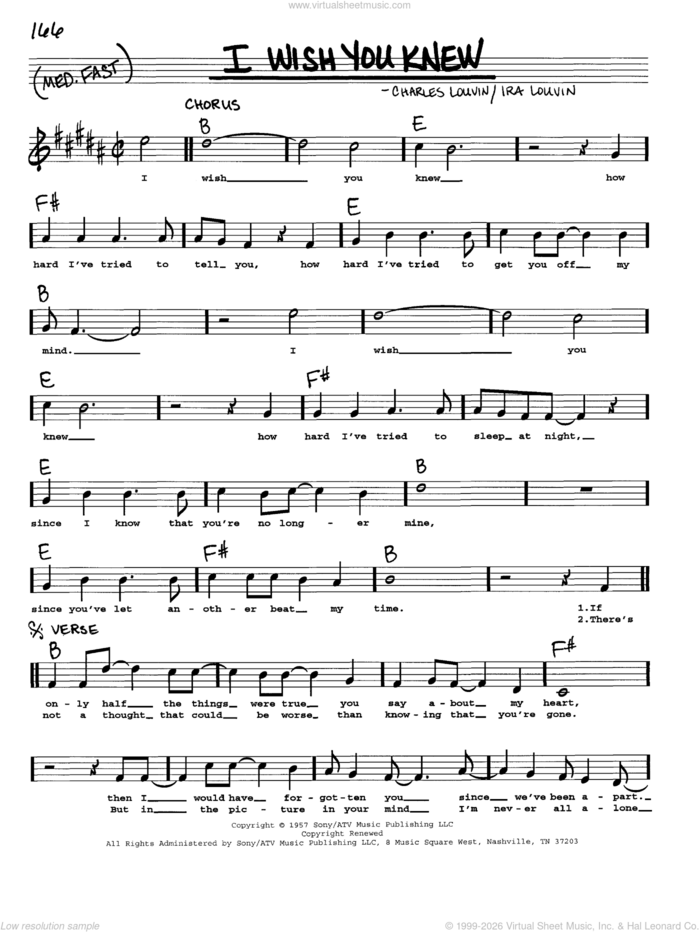 I Wish You Knew sheet music for voice and other instruments (real book with lyrics) by The Louvin Brothers, Charles Louvin and Ira Louvin, intermediate skill level