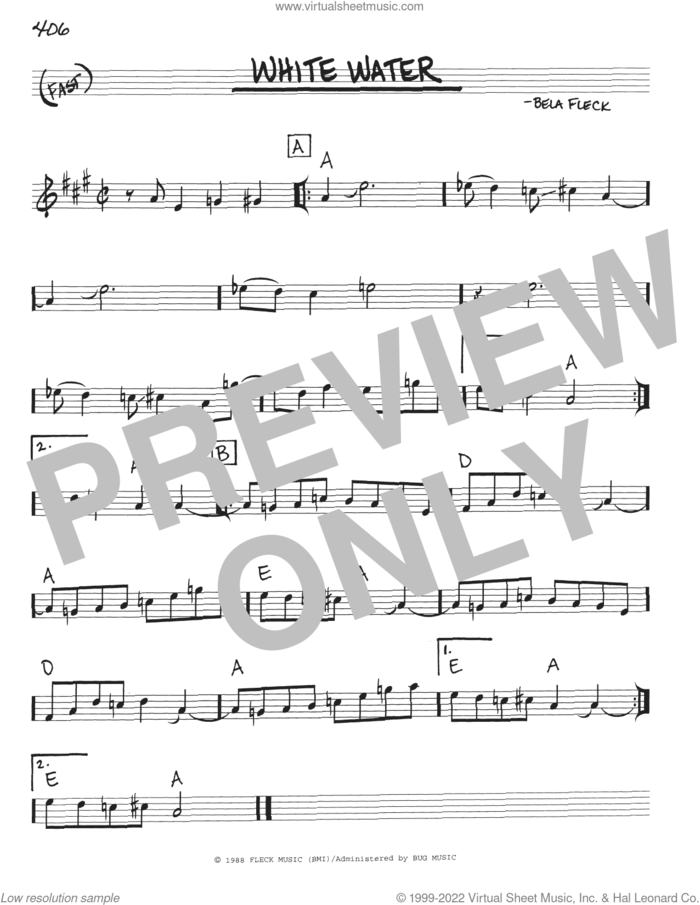 White Water sheet music for voice and other instruments (real book with lyrics) by Bela Fleck, intermediate skill level
