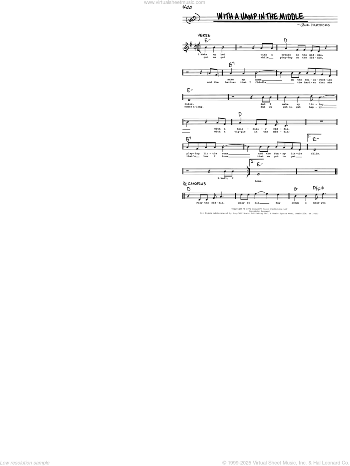 With A Vamp In The Middle sheet music for voice and other instruments (real book with lyrics) by John Hartford, intermediate skill level