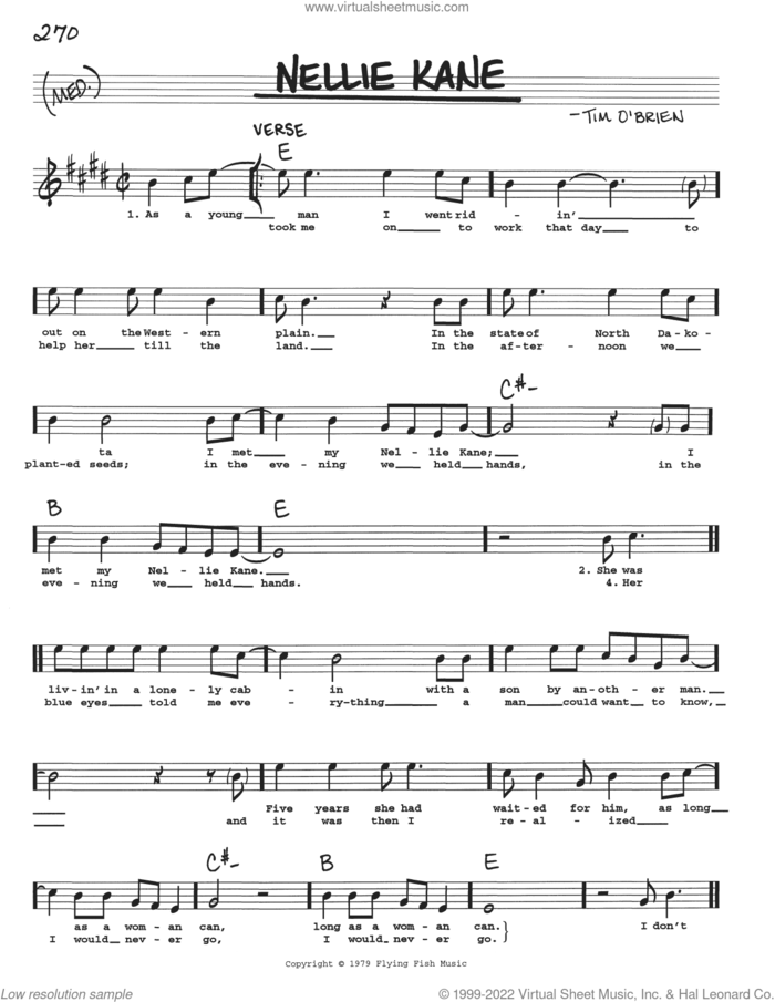 Nellie Kane sheet music for voice and other instruments (real book with lyrics) by Tim O'Brien, intermediate skill level