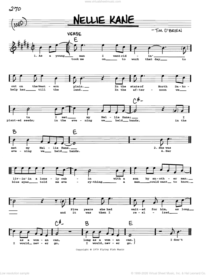 Nellie Kane sheet music for voice and other instruments (real book with lyrics) by Tim O'Brien, intermediate skill level