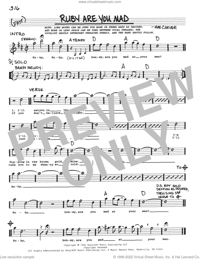 Ruby Are You Mad sheet music for voice and other instruments (real book with lyrics) by Mae Carver, intermediate skill level