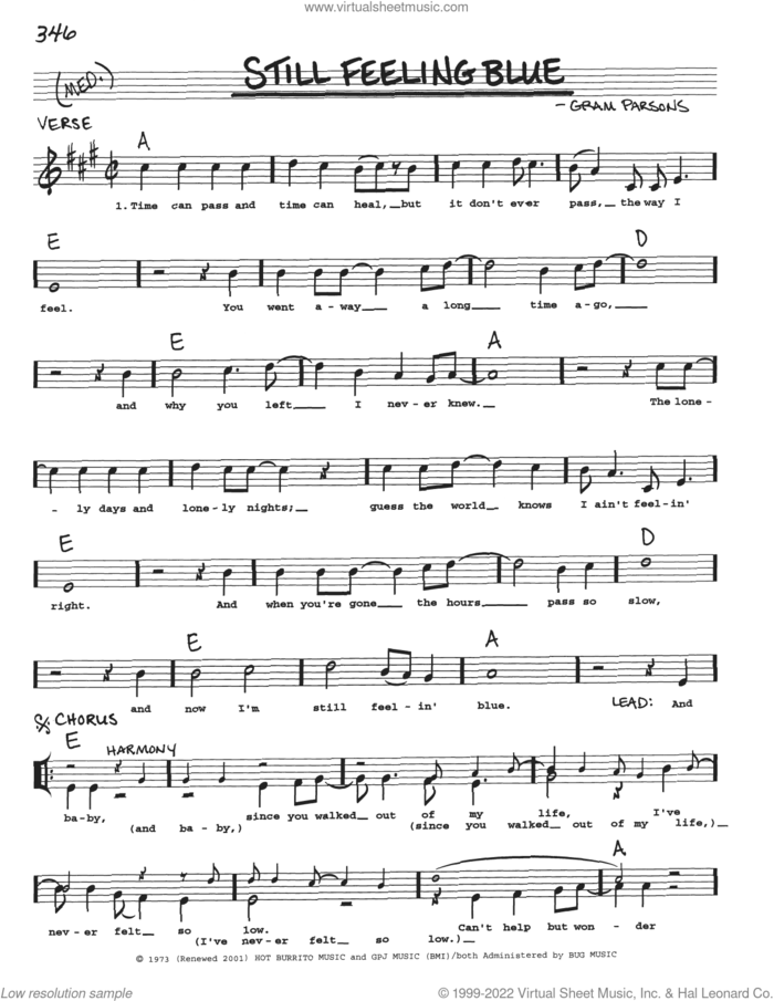 Still Feeling Blue sheet music for voice and other instruments (real book with lyrics) by Gram Parsons, intermediate skill level