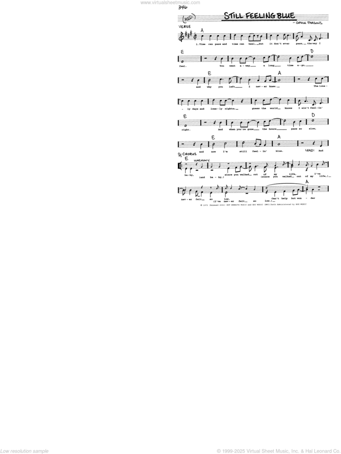 Still Feeling Blue sheet music for voice and other instruments (real book with lyrics) by Gram Parsons, intermediate skill level