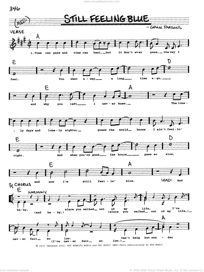 Still Feeling Blue sheet music for voice and other instruments (real book with lyrics) by Gram Parsons, intermediate skill level