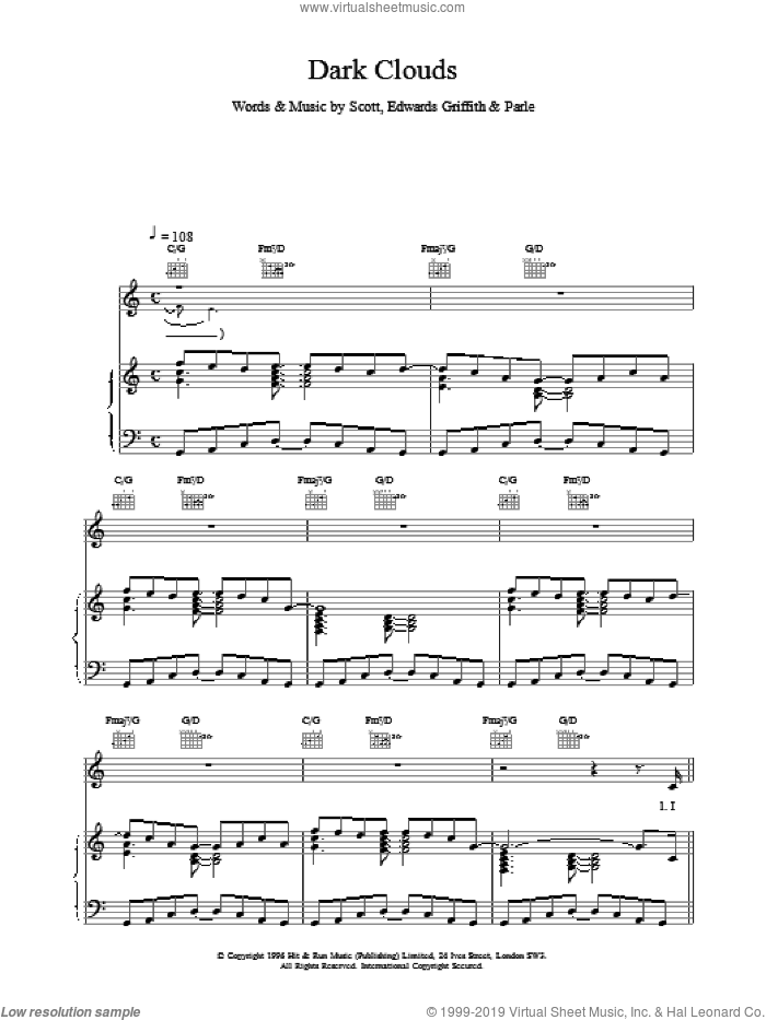 Dark Clouds sheet music for voice, piano or guitar, intermediate skill level