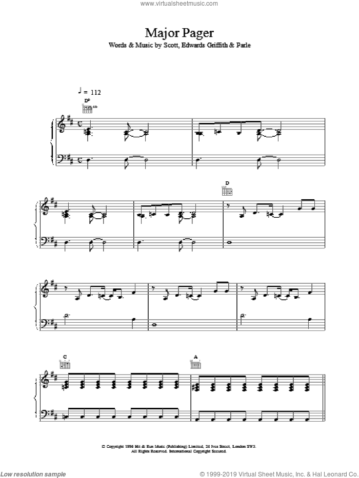 Major Pager sheet music for voice, piano or guitar, intermediate skill level