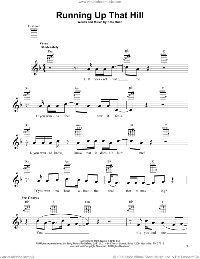 Running Up That Hill sheet music for ukulele by Kate Bush, intermediate skill level