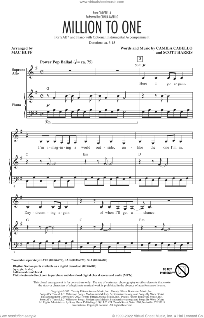 Million To One (from the Amazon Original Movie Cinderella) (arr. Mac Huff) sheet music for choir (SAB: soprano, alto, bass) by Camila Cabello, Mac Huff and Scott Harris, intermediate skill level