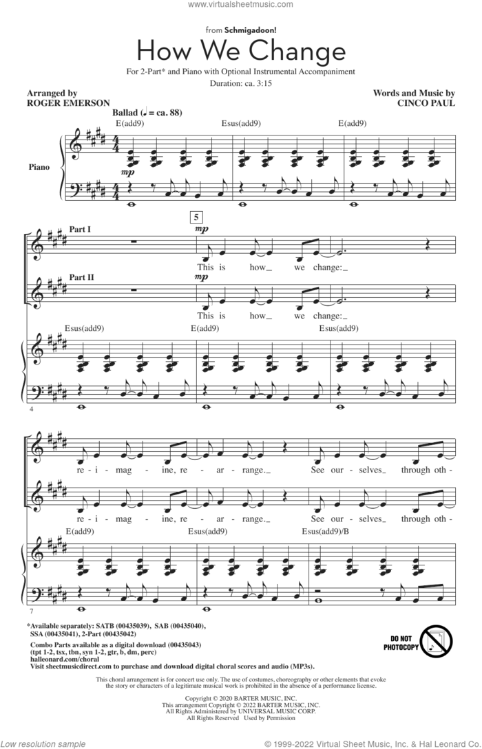 How We Change (Schmigadoon Finale) (from Schmigadoon!) (arr. Roger Emerson) sheet music for choir (2-Part) by Cinco Paul and Roger Emerson, intermediate duet