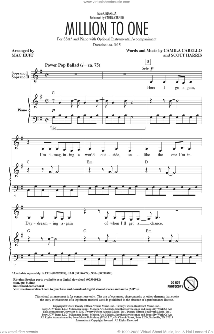 Million To One (from the Amazon Original Movie Cinderella) (arr. Mac Huff) sheet music for choir (SSA: soprano, alto) by Camila Cabello, Mac Huff and Scott Harris, intermediate skill level